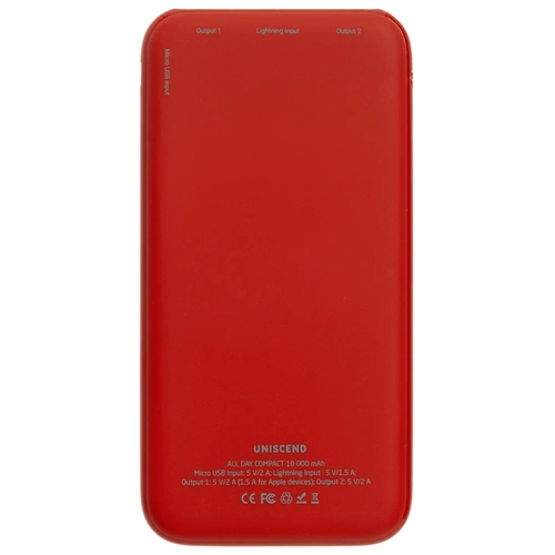Внешний аккумулятор Uniscend All Day Compact 10000 мАч, красный Внешний аккумулятор Uniscend All Day Compact 10000 мАч, красный