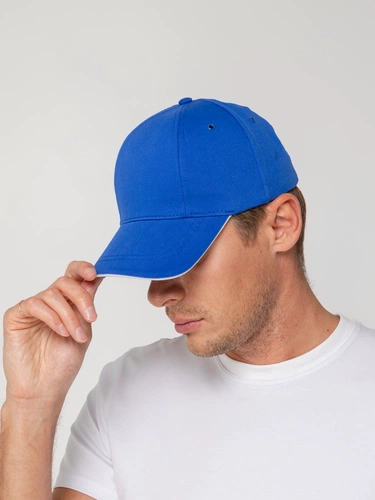 Бейсболка Canopy, ярко-синяя с белым кантом Бейсболка Canopy, ярко-синяя с белым кантом