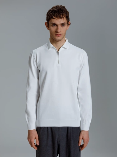 Рубашка поло мужская с длинным рукавом Terrazzo, белая Рубашка поло мужская с длинным рукавом Terrazzo, белая