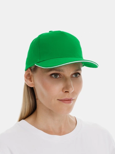 Бейсболка Classic 2.0, ярко-зеленая с белым кантом Бейсболка Classic 2.0, ярко-зеленая с белым кантом