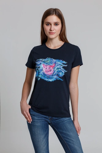 Футболка женская «Ван-Пиг», синяя Футболка женская «Ван-Пиг», синяя