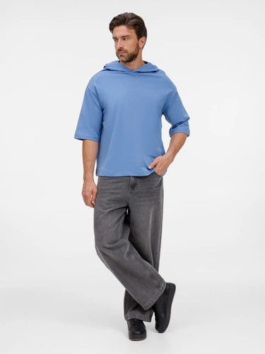 Футболка оверсайз унисекс с капюшоном Neofit, синяя Футболка оверсайз унисекс с капюшоном Neofit, синяя