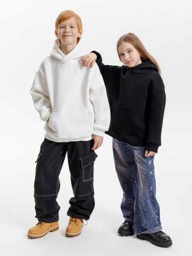 Худи детское оверсайз Junipero, черное Худи детское оверсайз Junipero, черное