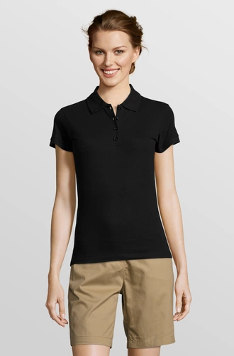 Рубашка поло женская People 210, черная Рубашка поло женская People 210, черная