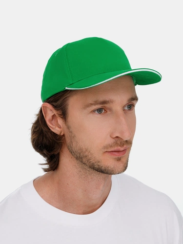 Бейсболка Classic 2.0, ярко-зеленая с белым кантом Бейсболка Classic 2.0, ярко-зеленая с белым кантом