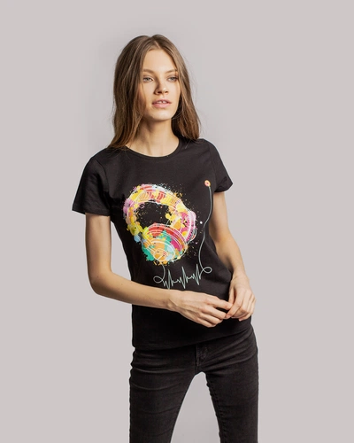 Футболка женская Feel The Beat, черная Футболка женская Feel The Beat, черная