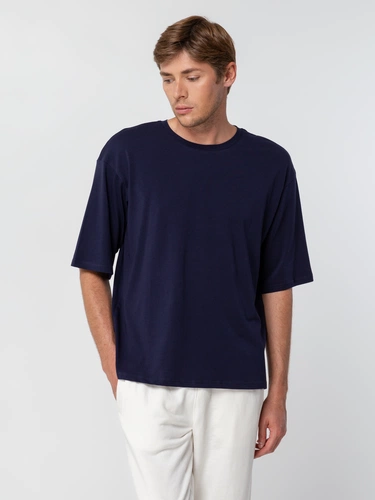 Футболка унисекс оверсайз Street Vibes, темно-синяя Футболка унисекс оверсайз Street Vibes, темно-синяя