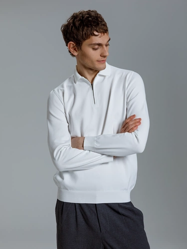 Рубашка поло мужская с длинным рукавом Terrazzo, белая Рубашка поло мужская с длинным рукавом Terrazzo, белая