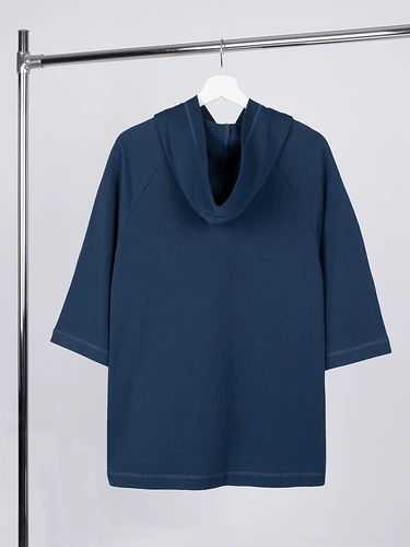 Футболка оверсайз унисекс с капюшоном Neofit, темно-синяя Футболка оверсайз унисекс с капюшоном Neofit, темно-синяя