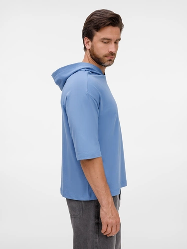 Футболка оверсайз унисекс с капюшоном Neofit, синяя Футболка оверсайз унисекс с капюшоном Neofit, синяя