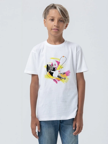 Футболка детская «Обними кота», белая Футболка детская «Обними кота», белая