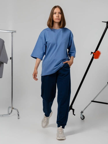 Футболка оверсайз унисекс Kosmos 2.0, синяя Футболка оверсайз унисекс Kosmos 2.0, синяя