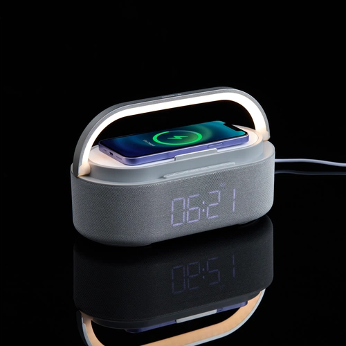 Колонка с часами и беспроводной зарядкой Veske ver.2, серая Колонка с часами и беспроводной зарядкой Veske ver.2, серая