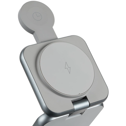 Складная станция беспроводной зарядки Terza, серебристая Складная станция беспроводной зарядки Terza, серебристая