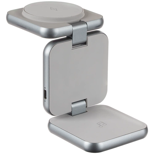 Складная станция беспроводной зарядки Terza, серебристая Складная станция беспроводной зарядки Terza, серебристая