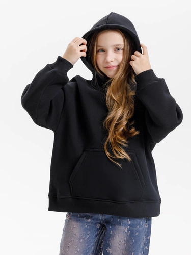 Худи детское оверсайз Junipero, черное Худи детское оверсайз Junipero, черное