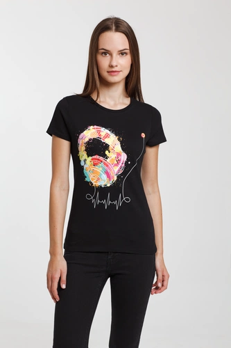 Футболка женская Feel The Beat, черная Футболка женская Feel The Beat, черная