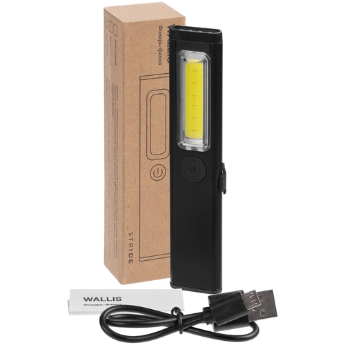 Фонарик-факел аккумуляторный Wallis с магнитом, черный Фонарик-факел аккумуляторный Wallis с магнитом, черный