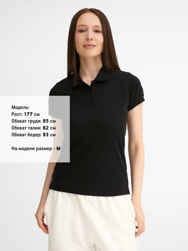 Рубашка поло женская People 210, черная Рубашка поло женская People 210, черная