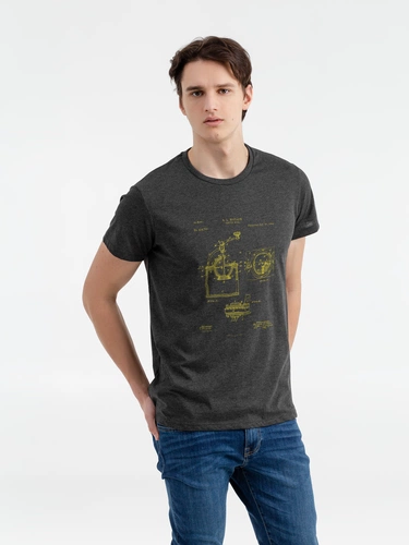 Футболка приталенная Old Patents. Coffee Mill, черный меланж Футболка приталенная Old Patents. Coffee Mill, черный меланж