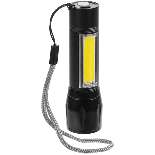 Фонарик аккумуляторный с фокусировкой луча Kirk, черный Фонарик аккумуляторный с фокусировкой луча Kirk, черный