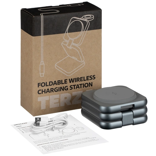 Складная станция беспроводной зарядки Terza, серебристая Складная станция беспроводной зарядки Terza, серебристая