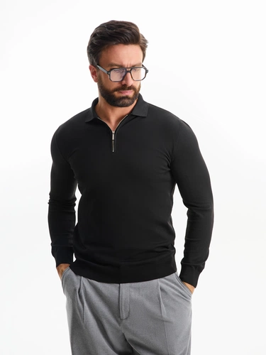 Рубашка поло мужская с длинным рукавом Terrazzo, черная Рубашка поло мужская с длинным рукавом Terrazzo, черная
