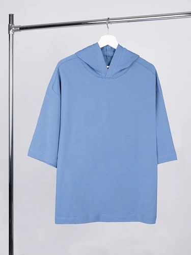 Футболка оверсайз унисекс с капюшоном Neofit, синяя Футболка оверсайз унисекс с капюшоном Neofit, синяя