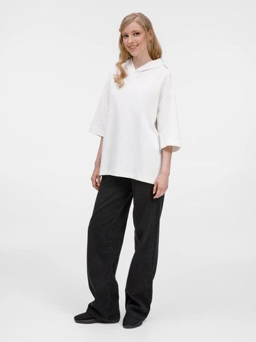 Футболка оверсайз унисекс с капюшоном Neofit, молочно-белая Футболка оверсайз унисекс с капюшоном Neofit, молочно-белая