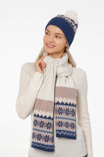 Шарф Happy View, бежевый с синим Шарф Happy View, бежевый с синим