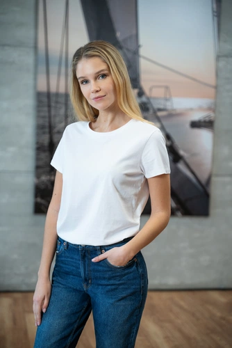 Футболка женская Ladies American U, синяя Футболка женская Ladies American U, синяя