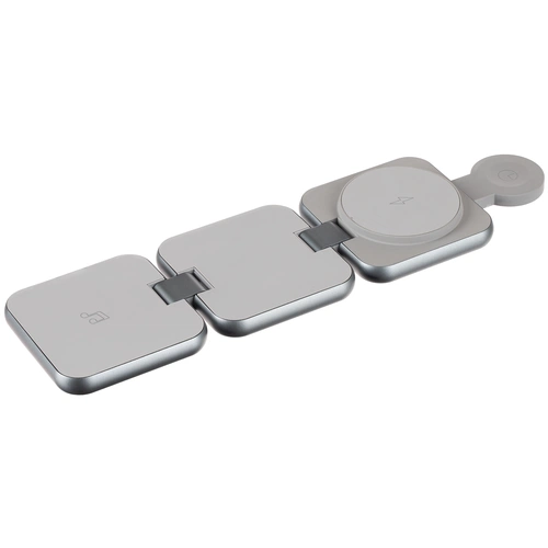 Складная станция беспроводной зарядки Terza, серебристая Складная станция беспроводной зарядки Terza, серебристая