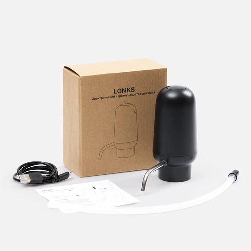 Электрический аэратор-дозатор для вина Lonks, черный Электрический аэратор-дозатор для вина Lonks, черный