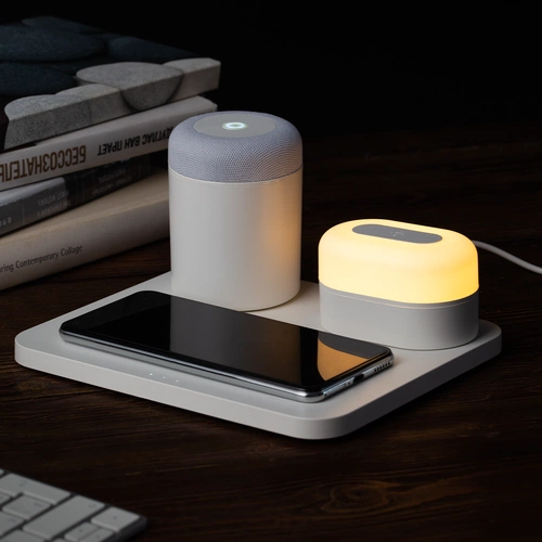 Станция беспроводной зарядки с колонкой и ночником Trilogy, белая Станция беспроводной зарядки с колонкой и ночником Trilogy, белая