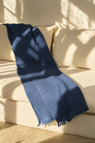 Плед вафельный Elenglect, темно-синий Плед вафельный Elenglect, темно-синий