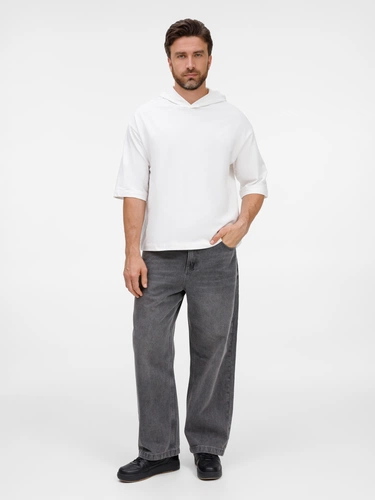 Футболка оверсайз унисекс с капюшоном Neofit, молочно-белая Футболка оверсайз унисекс с капюшоном Neofit, молочно-белая