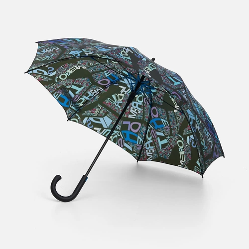 Зонт-трость Undercolor с полной запечаткой на заказ, с голубыми спицами Зонт-трость Undercolor с полной запечаткой на заказ, с голубыми спицами