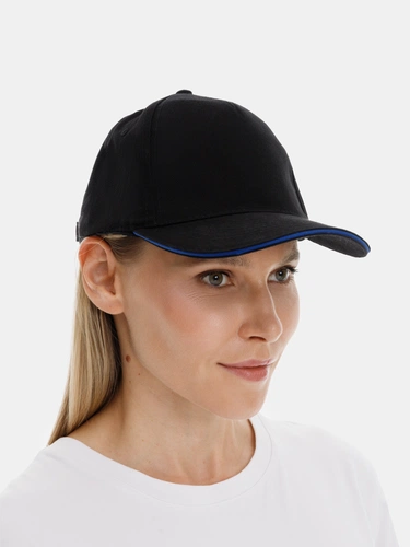 Бейсболка Long Beach, черная с ярко-синим Бейсболка Long Beach, черная с ярко-синим