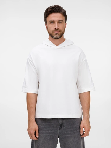 Футболка оверсайз унисекс с капюшоном Neofit, молочно-белая Футболка оверсайз унисекс с капюшоном Neofit, молочно-белая