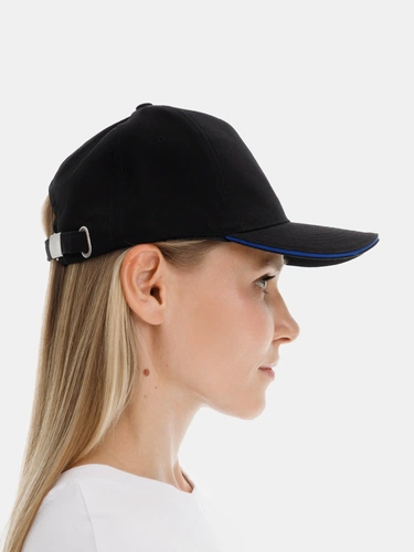 Бейсболка Long Beach, черная с ярко-синим Бейсболка Long Beach, черная с ярко-синим