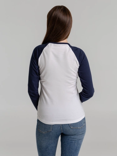 Футболка женская с длинным рукавом Milky Lsl, белая с темно-синим Футболка женская с длинным рукавом Milky Lsl, белая с темно-синим