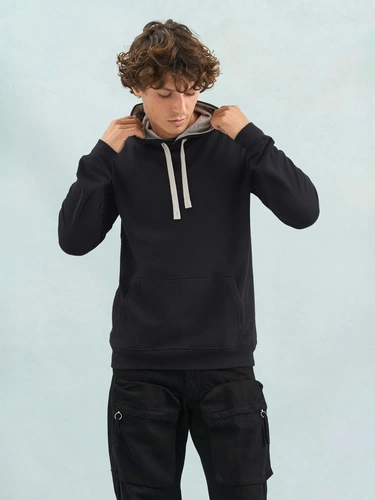 Худи унисекс Cameron, черное с серым меланжем Худи унисекс Cameron, черное с серым меланжем