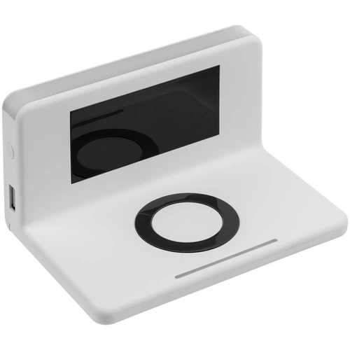 Часы настольные с беспроводным зарядным устройством Pitstop, белые Часы настольные с беспроводным зарядным устройством Pitstop, белые