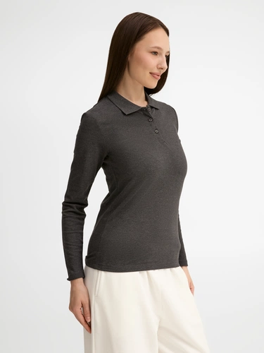 Рубашка поло женская с длинным рукавом Perfect LSL Women, черный меланж Рубашка поло женская с длинным рукавом Perfect LSL Women, черный меланж