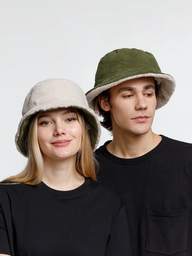 Панама Bucket двусторонняя утепленная, хаки с бежевым Панама Bucket двусторонняя утепленная, хаки с бежевым