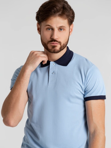 Рубашка поло Prince 190, голубая с темно-синим Рубашка поло Prince 190, голубая с темно-синим