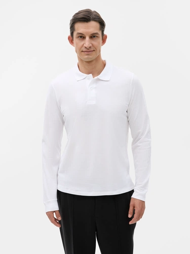 Рубашка поло мужская с длинным рукавом Perfect LSL Men, белая Рубашка поло мужская с длинным рукавом Perfect LSL Men, белая