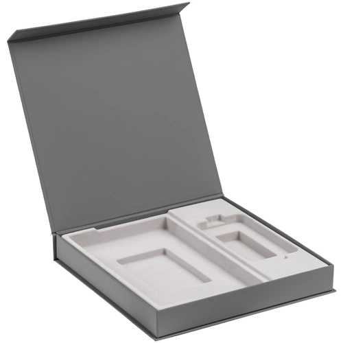 Коробка Modum с ложементом под ежедневник 13х21 см и аккумулятор, серая Коробка Modum с ложементом под ежедневник 13х21 см и аккумулятор, серая