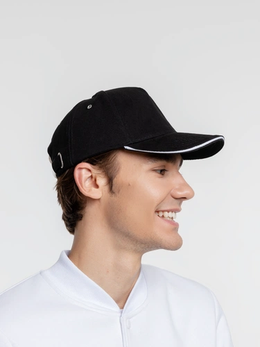 Бейсболка Classic, черная с белым кантом Бейсболка Classic, черная с белым кантом