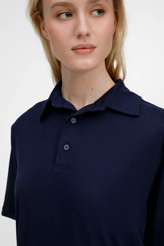 Рубашка поло унисекс Senti, темно-синяя Рубашка поло унисекс Senti, темно-синяя